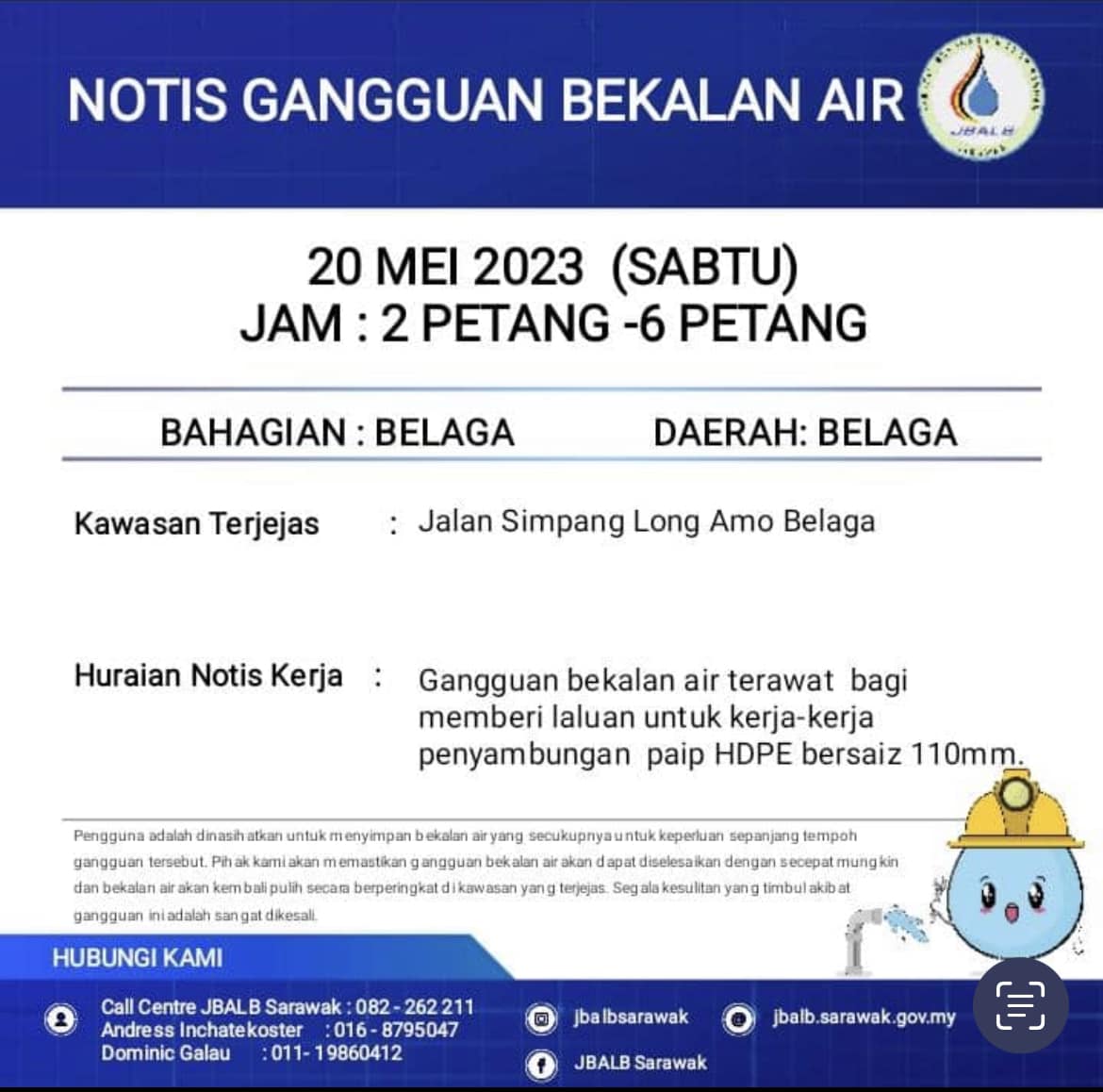 Announcement Official site of Sarawak Rural Water Supply