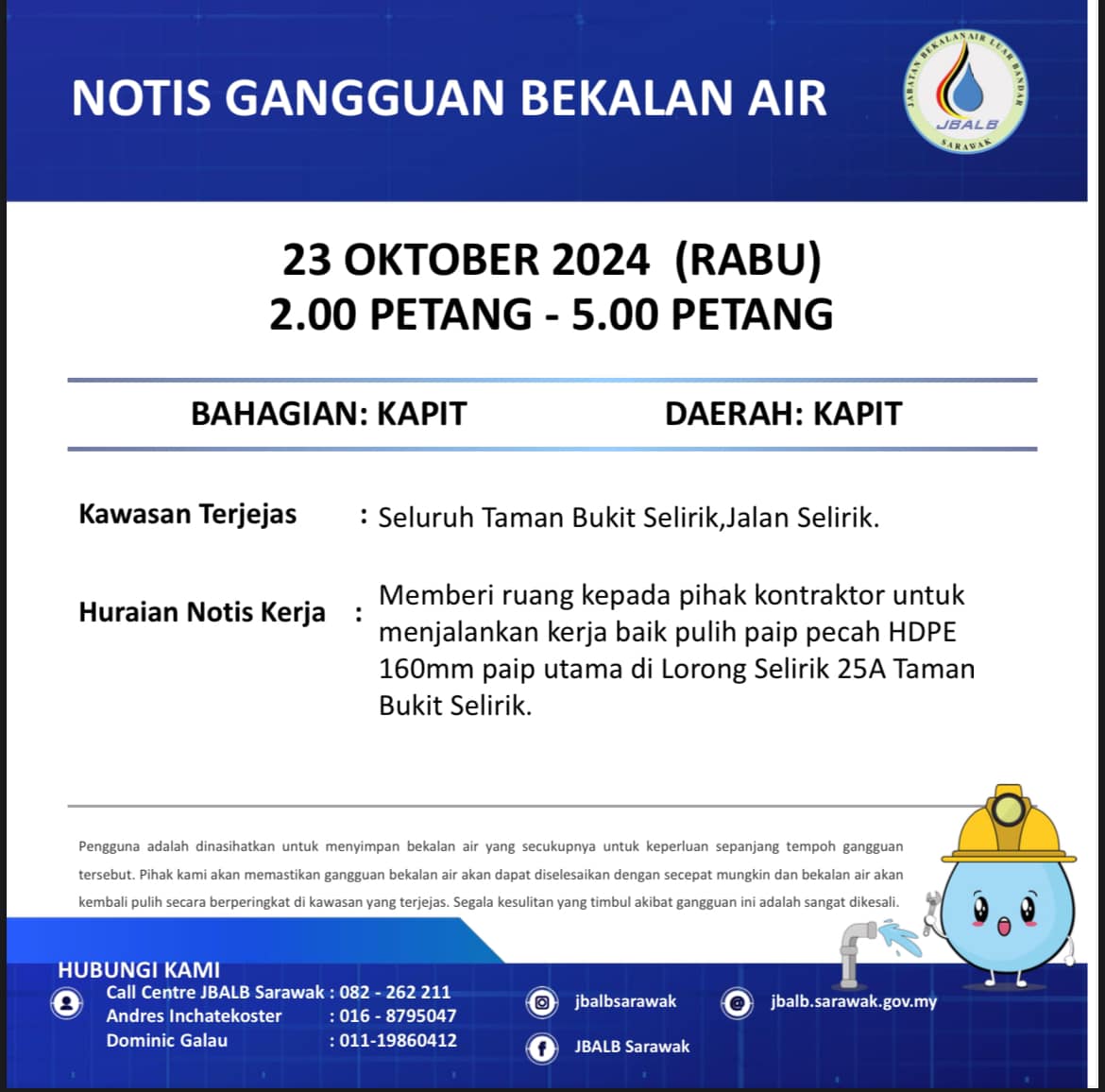 Announcement Official site of Sarawak Rural Water Supply